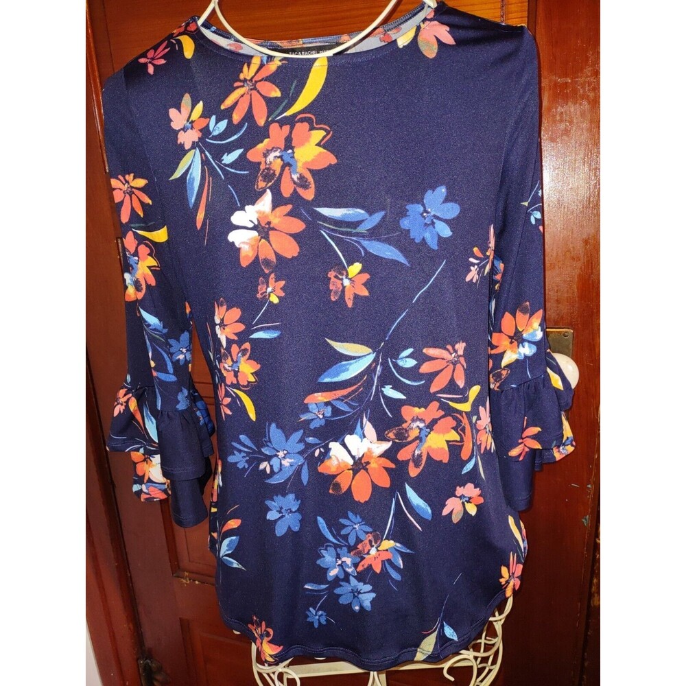 5/$25 EUC Sz Small Petite Zac Rachel Top Floral Light Ruffle Sleeve Peasant